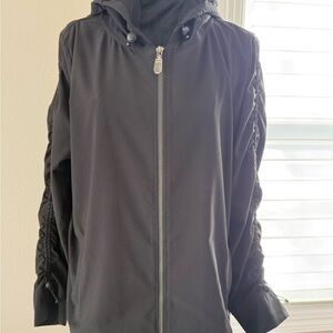 Chico’s Women's Black Hooded Jacket with Ruched Sleeves